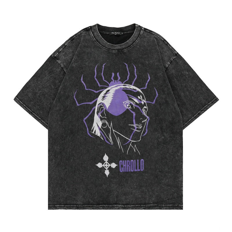 Anime - Streetwear - "CHROLLO" - Vintage / Acid Washed Hunter X Hunter Anime Oversized T-Shirt - Alpha Weebs