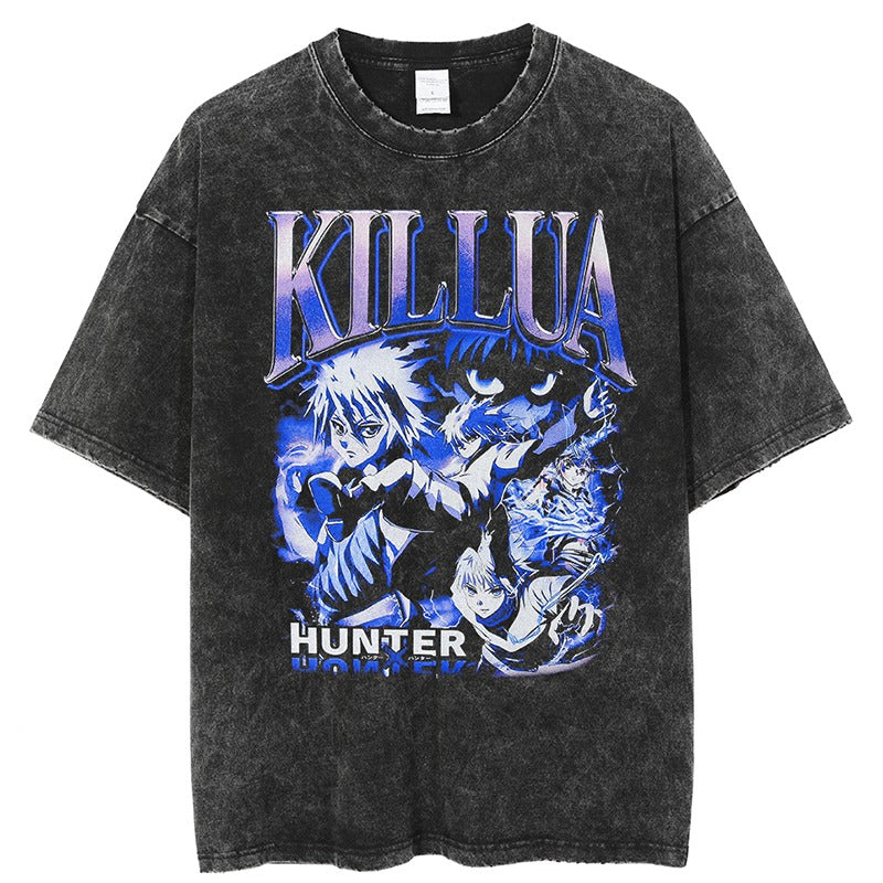 Anime - Streetwear - "SASIN" - Hunter x Hunter Oversized Anime Vintage / Acid Washed T-Shirt - Alpha Weebs