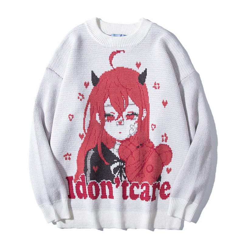 Anime - Streetwear - "CARELESS" - Anime Knitted Sweatshirt | 2 Colors - Alpha Weebs