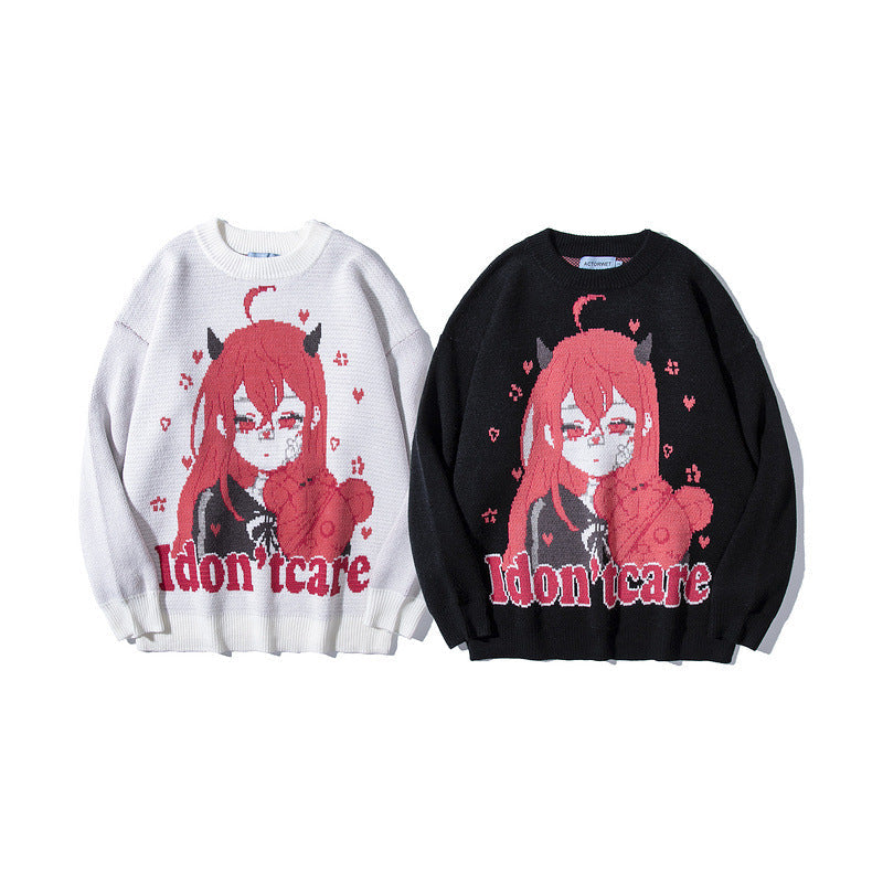 Anime - Streetwear - "CARELESS" - Anime Knitted Sweatshirt | 2 Colors - Alpha Weebs