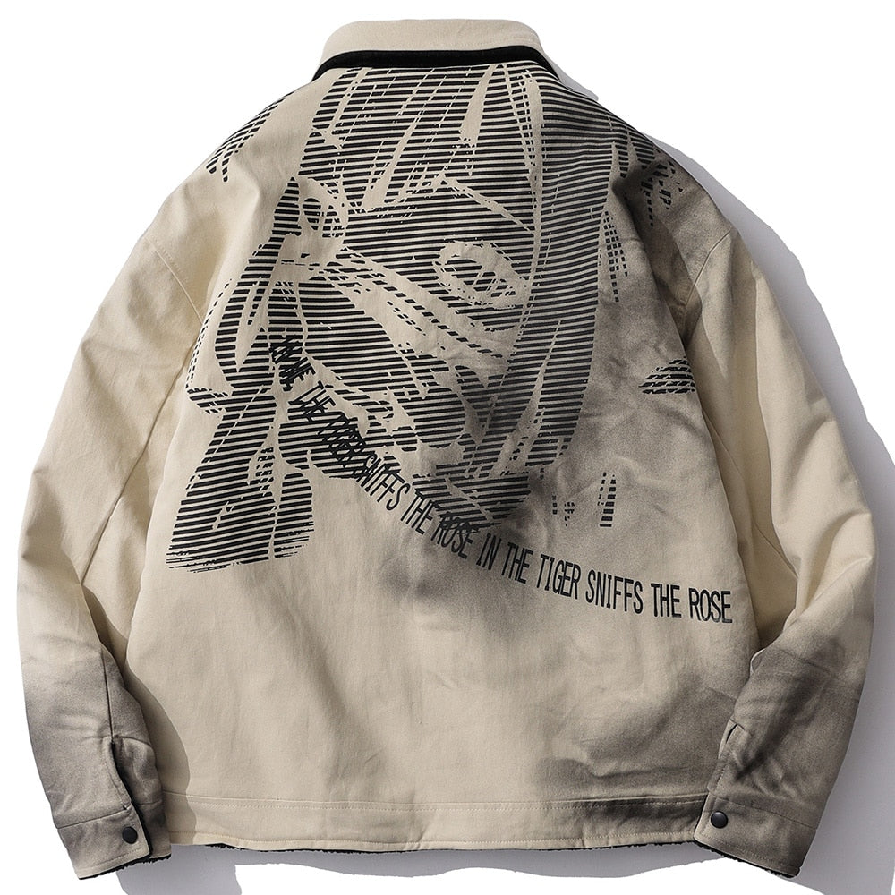 Anime - Streetwear - "TIGER SNIFFS THE ROSE" - Woollen Anime Jacket | 3 Colors - Alpha Weebs