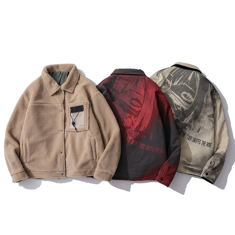 Anime - Streetwear - "TIGER SNIFFS THE ROSE" - Woollen Anime Jacket | 3 Colors - Alpha Weebs