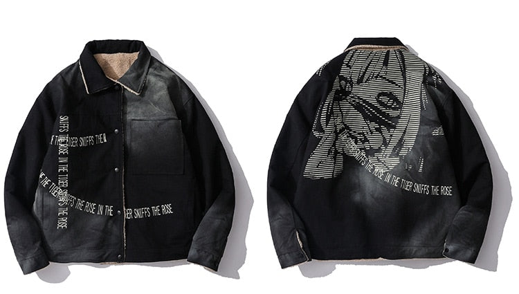 Anime - Streetwear - "TIGER SNIFFS THE ROSE" - Woollen Anime Jacket | 3 Colors - Alpha Weebs