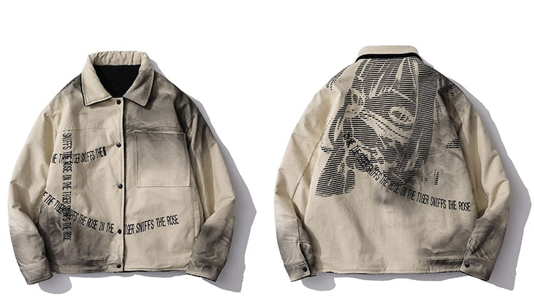 Anime - Streetwear - "TIGER SNIFFS THE ROSE" - Woollen Anime Jacket | 3 Colors - Alpha Weebs