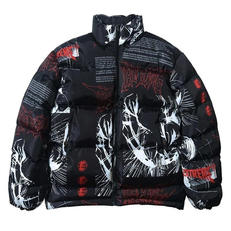 Anime - Streetwear - "NECROM" - Anime Puffer Jacket - Alpha Weebs
