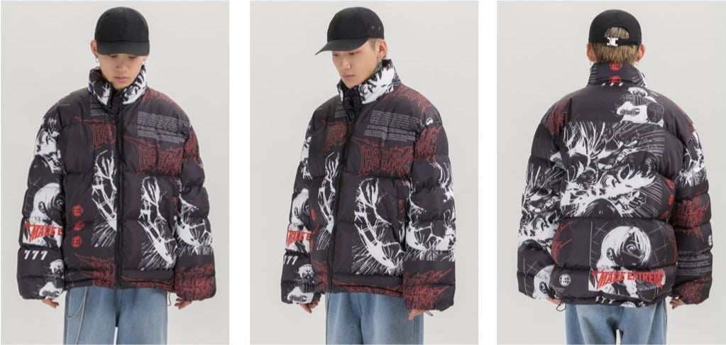 Anime - Streetwear - "NECROM" - Anime Puffer Jacket - Alpha Weebs