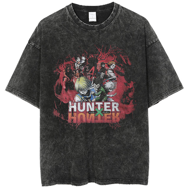 Anime - Streetwear - "MAINS" - Hunter x Hunter Oversized Anime Vintage / Acid Washed T-Shirt - Alpha Weebs