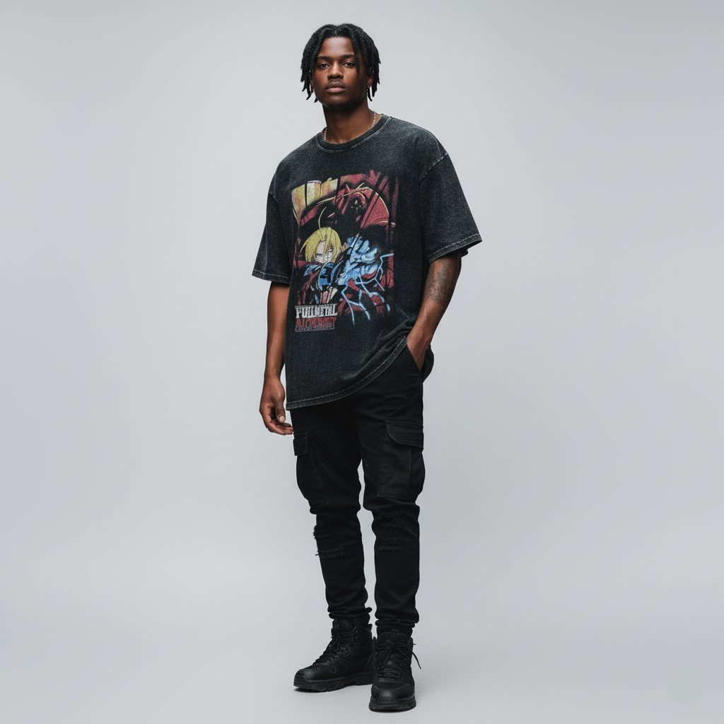 "ELRICS" - Vintage / Acid Washed Fullmetal Alchemist Oversized T-Shirt
