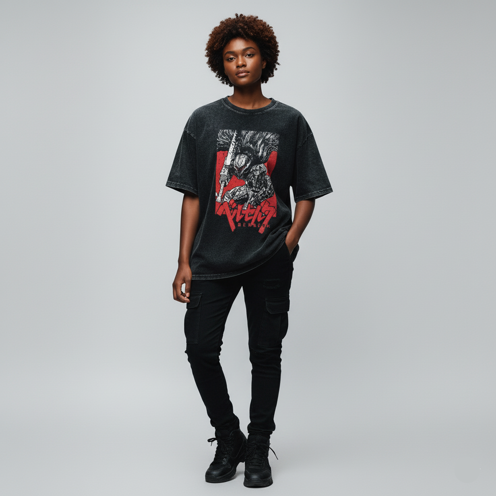 "ARMORED RAGE" - Berserk Anime Oversized Vintage / Acid Washed Guts T-Shirts