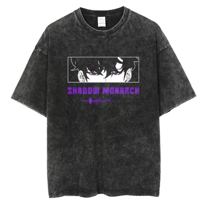 "SHADOWS GAZE" -  Sung Jin Woo - Solo Leveling Anime Vintage / Acid Washed T-Shirt