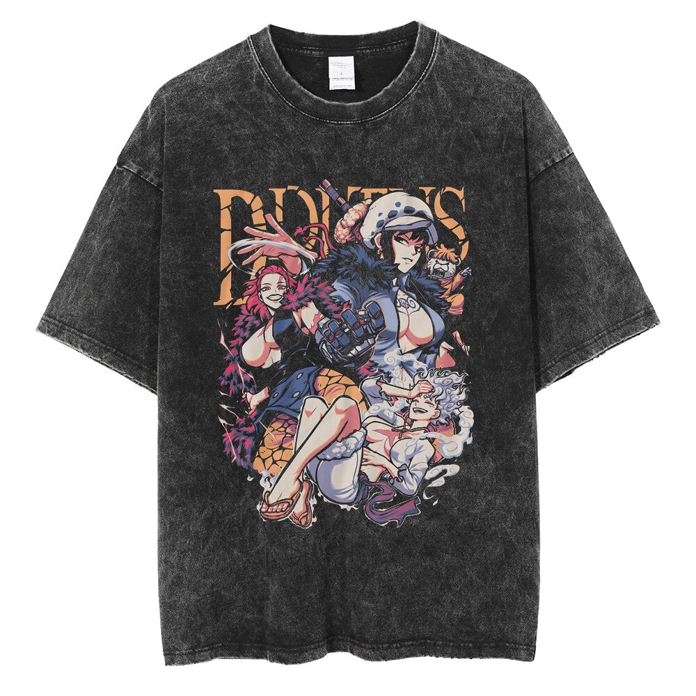 "34 PIECE" - One Piece Anime Vintage Washed Oversized T-Shirts