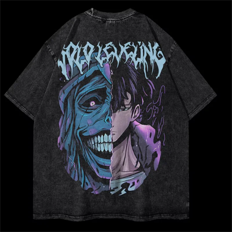 "PLEASURES PURPLE" - Sung Jinwoo - Solo Leveling Anime Vintage / Acid Washed T-Shirt