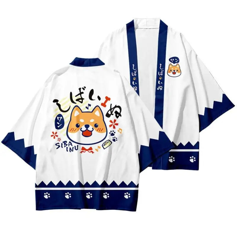 Anime - Streetwear - "SHIBA SMILE" - Shiba Inu - Japanese Streetwear Anime Kimono - Alpha Weebs