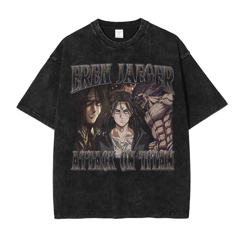"FACES" - Attack On Titan Anime Oversized Vintage Washed T-Shirts | 2 Colors
