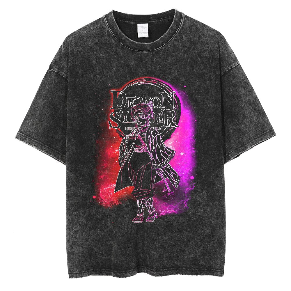 "COSMIC SHINOBU" - Demon Slayer Anime Vintage Washed Oversized T-Shirts