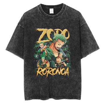 "RORONOA ZORO" - One Piece Anime Vintage Washed Oversized T-Shirts