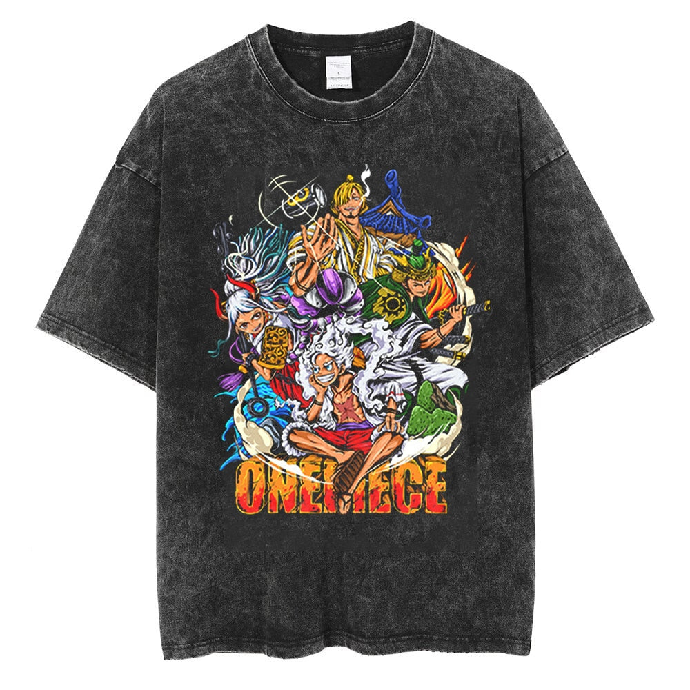 "SUNGOD NIKA" - GEAR 5 - One Piece Anime Vintage Washed Oversized T-Shirts