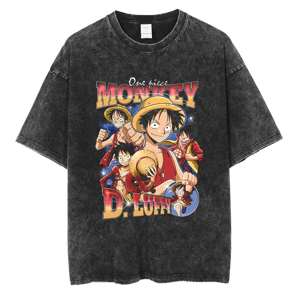Monkey D. Luffy - One Piece Anime Vintage Washed Oversized T-Shirts