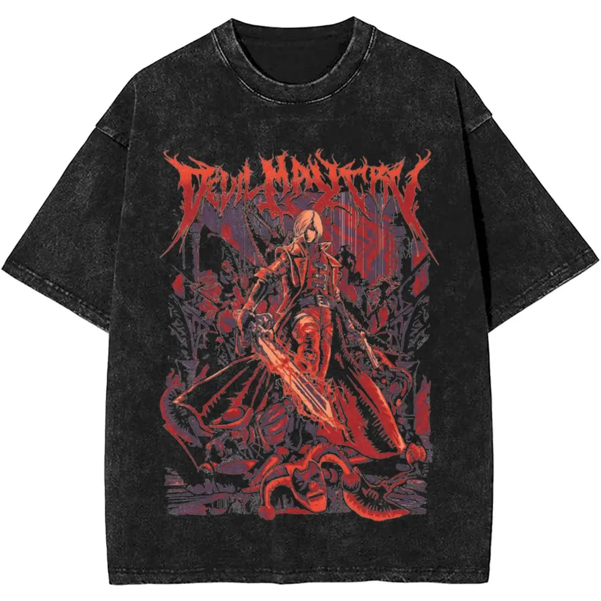 Anime - Streetwear - "DEVIL HUNTER" - Dante - Devil May Cry Anime Vintage / Acid Washed T-Shirt - Alpha Weebs