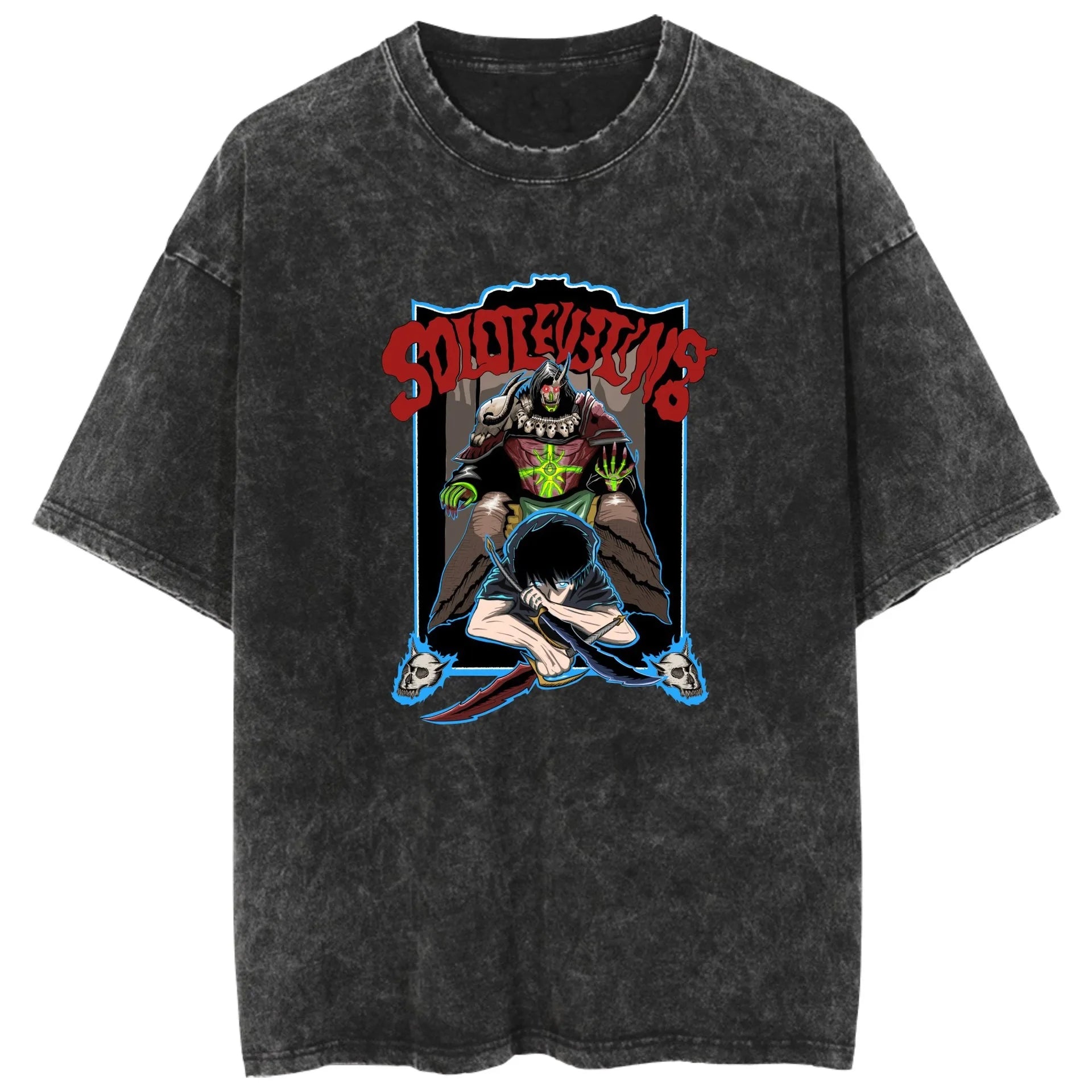 "THE HUNTER" - Sung Jinwoo - Solo Leveling Anime Vintage / Acid Washed T-Shirt