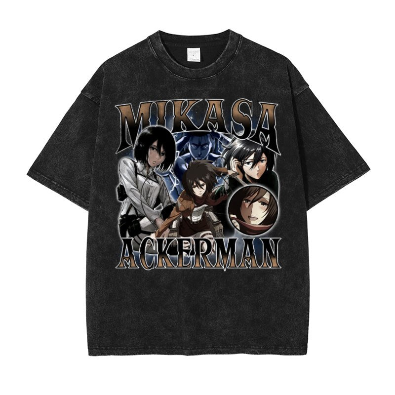 "CLASSIC MIKASA" -Attack On Titan Anime Oversized Vintage Washed T-Shirts | 2 Colors