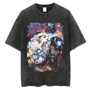 "NEW YONKO" - GEAR 5 - Luffy - One Piece Anime Vintage Washed Oversized T-Shirts