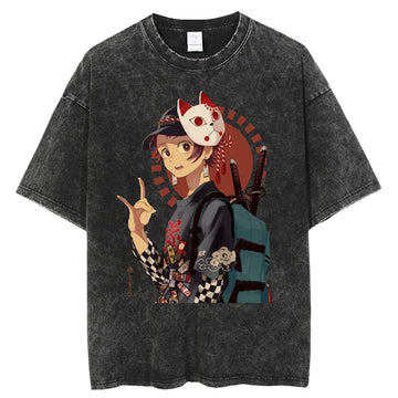"HIGH SCHOOLER TANJIRO" - Demon Slayer Anime Vintage Washed Oversized T-Shirts