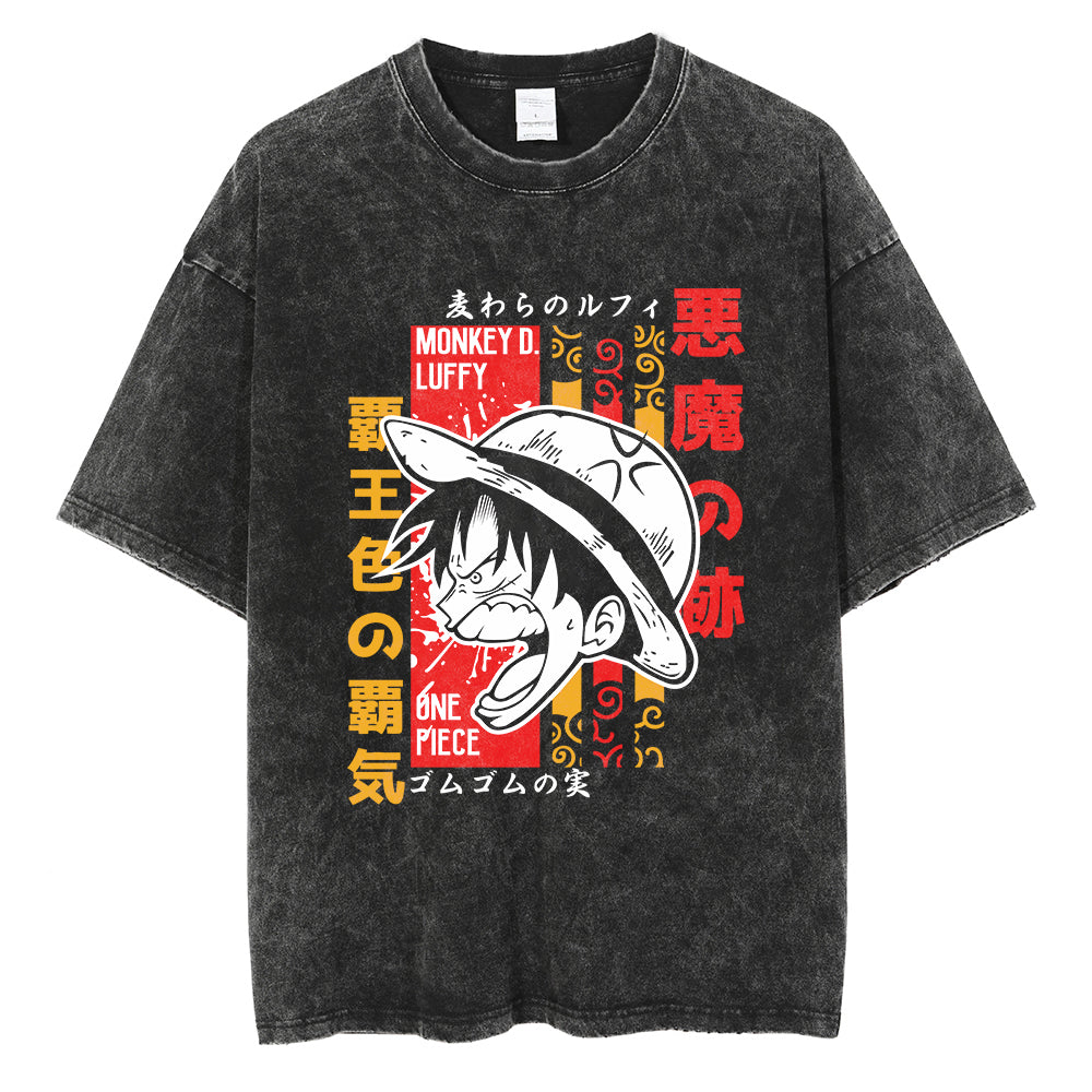 "DECLARATION" - Monkey D. Luffy - One Piece Anime Vintage Washed Oversized T-Shirts