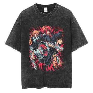 Chainsaw Man Vintage Washed Anime Oversized T-Shirts