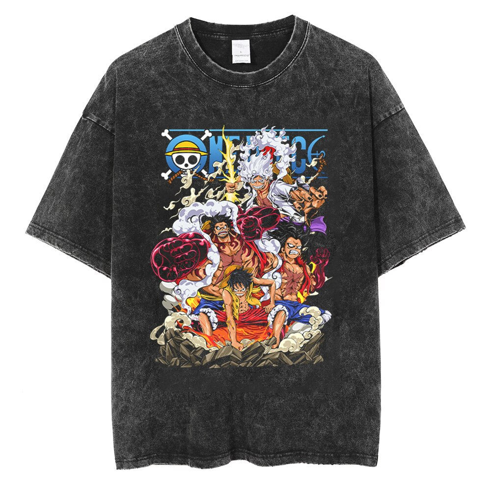 "EVOLUTION" - GEAR 5 - One Piece Anime Vintage Washed Oversized T-Shirts