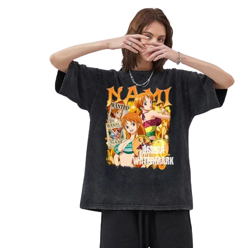 "NAMI CHWAN" - One Piece Nami Anime Oversized Vintage Washed T-Shirt