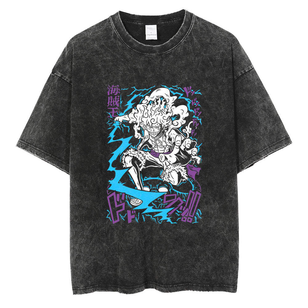 "SUN GOD" - GEAR 5 - Monkey D. Luffy - One Piece Anime Vintage Washed Oversized T-Shirts