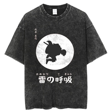 "CLAP" - Demon Slayer Anime Zenitsu Vintage Washed Oversized T-Shirts