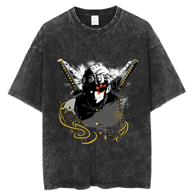 "FLASHY" - Demon Slayer Anime Tengen Vintage Washed Oversized T-Shirts