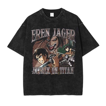 "CLASSIC JEAGER" - Attack On Titan Anime Oversized Vintage Washed T-Shirts | 2 Colors