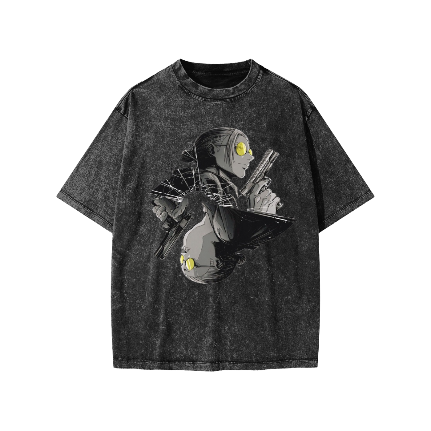 " EDGE WEAR " -  Revy -  Black Lagoon Anime Vintage Washed Oversized T-Shirt V2