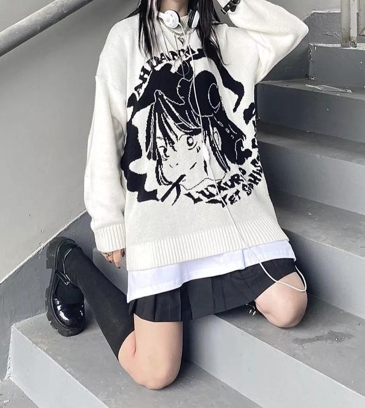 Anime - Streetwear - "MOON GIRL" - Anime Knit Sweater | 2 Colors - Alpha Weebs