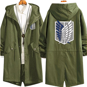 Anime - Streetwear - Survey Corps Long Hooded Coat | Green Color - AOT Anime Anime - Alpha Weebs