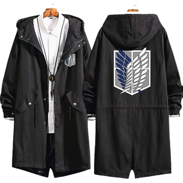 Anime - Streetwear - Survey Corps Long Hooded Coat | Black - AOT Anime - Alpha Weebs
