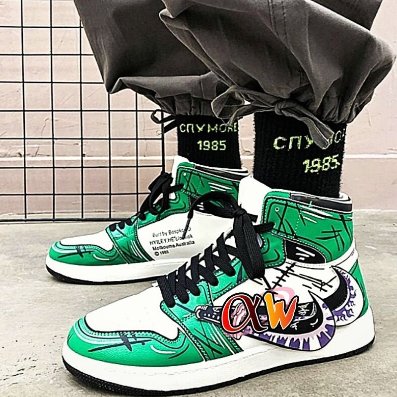 Anime - Streetwear - "AIR ZORO 1" - Classic (High Top) - One Piece Anime Sneakers - Alpha Weebs