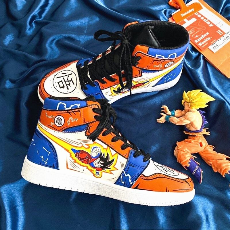 Anime - Streetwear - "AIR GOKU 1" - (High Top) Anime Sneakers - DBZ Anime - Alpha Weebs