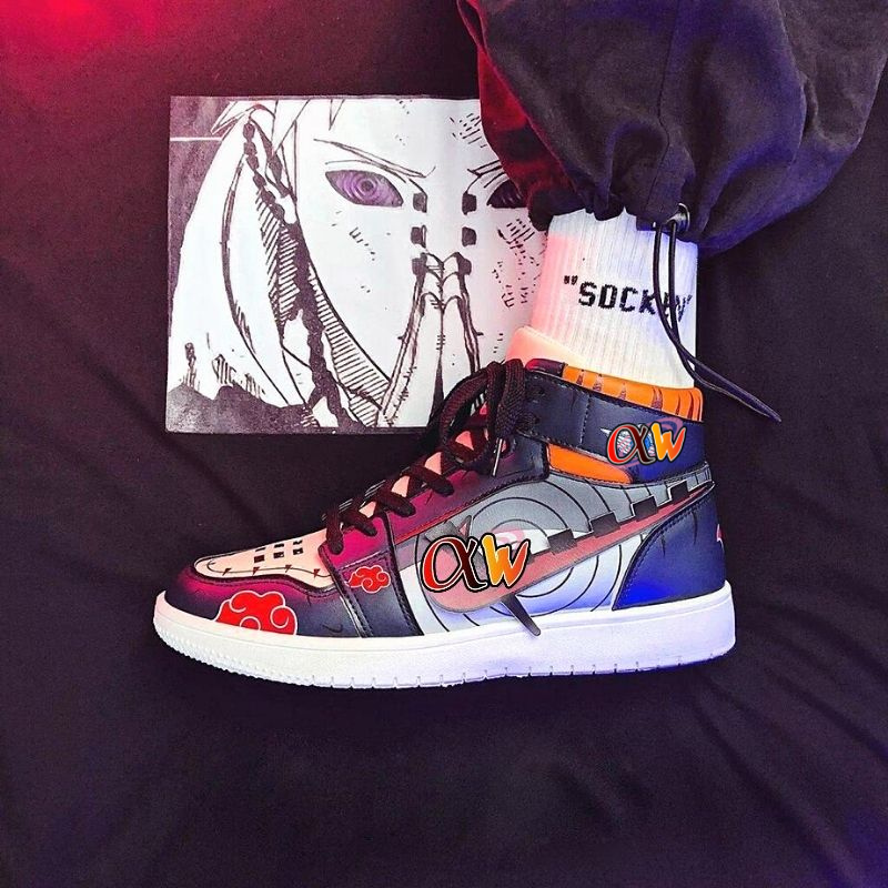 Anime - Streetwear - "AIR ALMIGHTY 1" - (High Top) - Nagato Pain Sneakers - Naruto Anime - Alpha Weebs