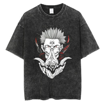 "POSSESSED" - Yuji Sukuna Jujutsu Kaisen Anime Vintage Washed Oversized T-Shirt