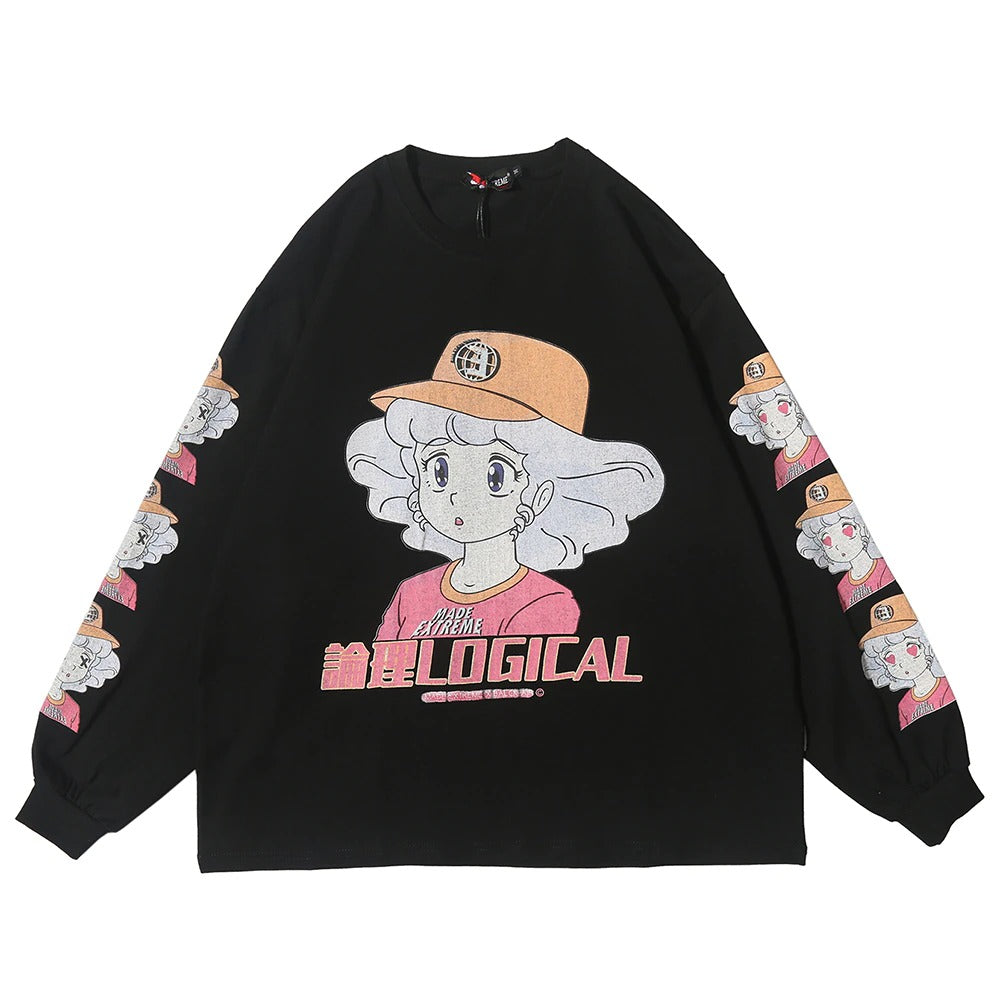 Anime - Streetwear - "LOGICAL" - Anime Girl Oversized Sweatshirt | 3 Colors - Alpha Weebs