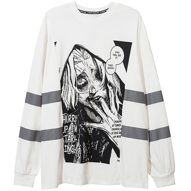 Anime - Streetwear - "HUMAN GHOST" - Takizawa Tokyo Ghoul Anime Oversized Sweat shirt | 2 Colors - Alpha Weebs