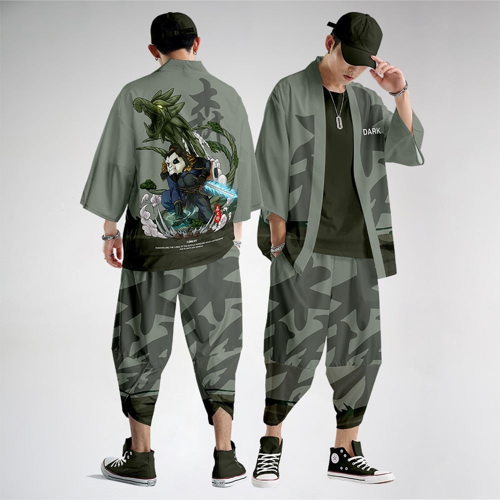 Anime - Streetwear - Signature Anime Style Oversized Kimono Set - Jacket & Joggers - Alpha Weebs
