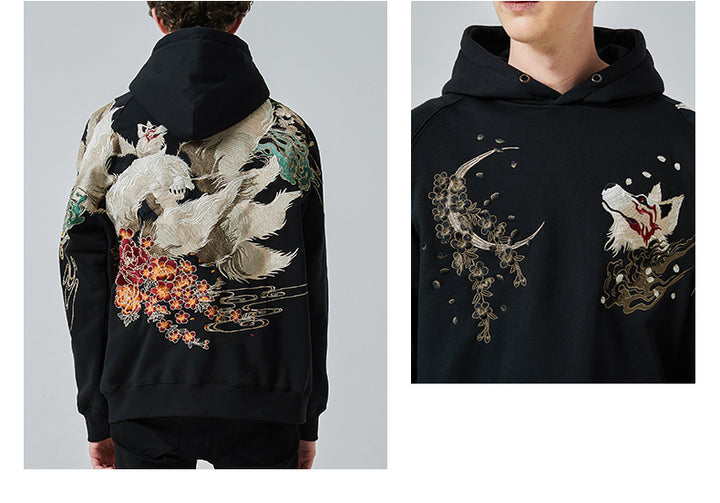 Anime - Streetwear - "CRESCENT KURAMA" - Embroidered Hoodie - Naruto Anime - Alpha Weebs