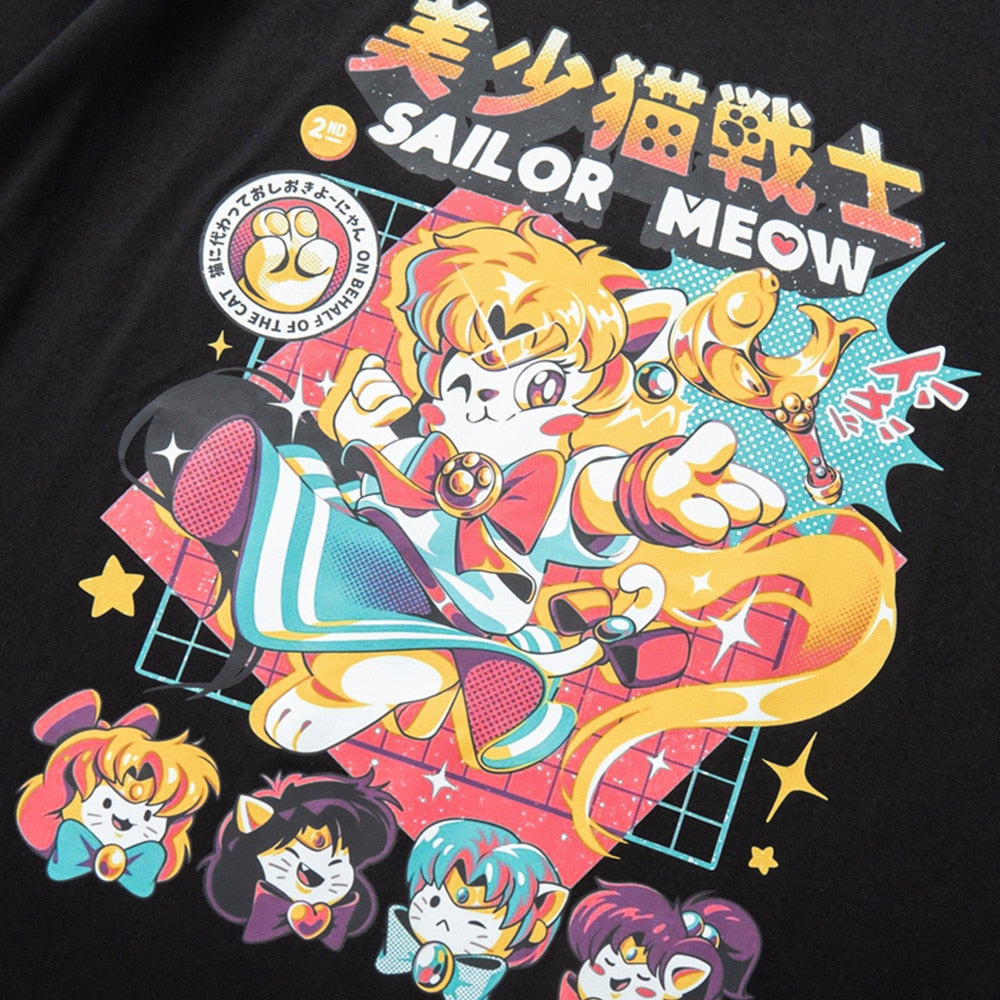 Anime - Streetwear - "SAILOR MEOW" - Anime Sailor Moon Oversized T-Shirt | 4 Colors - Alpha Weebs
