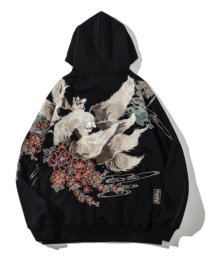 Anime - Streetwear - "CRESCENT KURAMA" - Embroidered Hoodie - Naruto Anime - Alpha Weebs