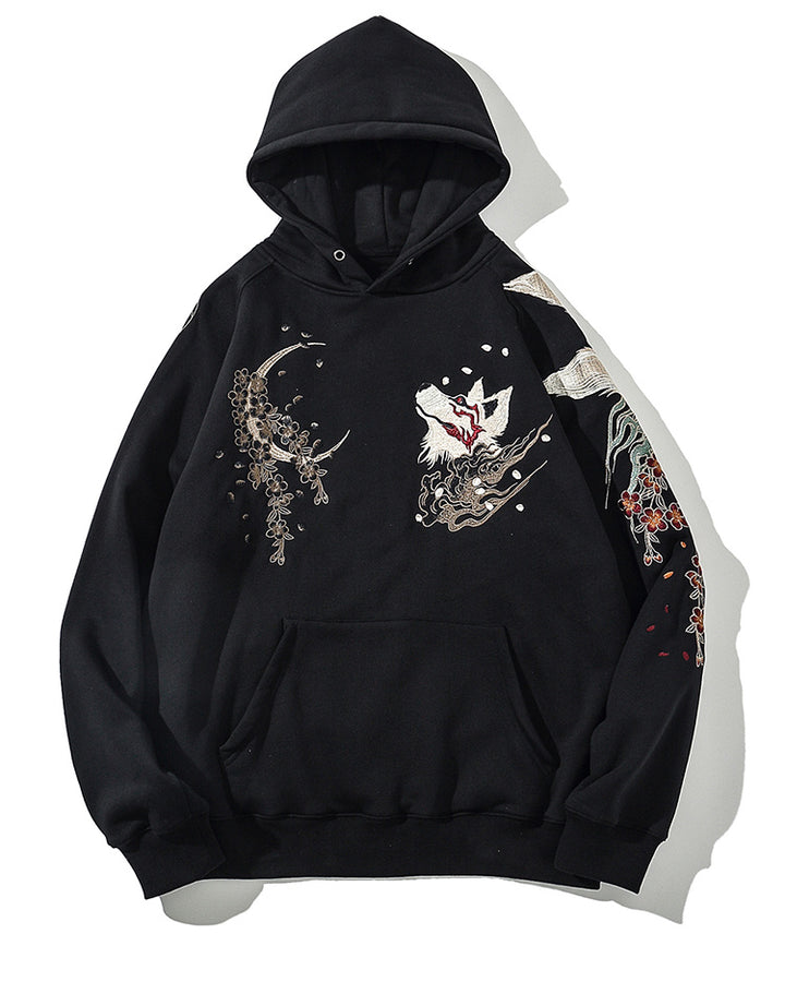 Anime - Streetwear - "CRESCENT KURAMA" - Embroidered Hoodie - Naruto Anime - Alpha Weebs